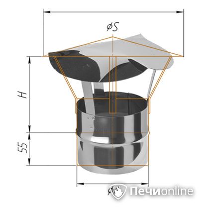 Дымоход Феррум Зонт нержавеющий 0.5 d-115 по воде в Нижнем Тагиле